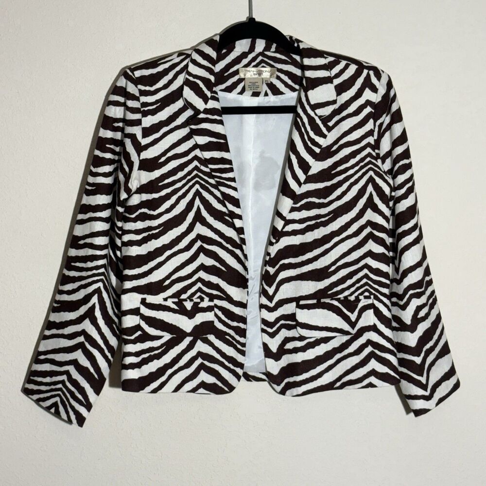 Transitions Suit Jacket Womens PS Zebra Stripe Black/White Preppy Boardroom Chic